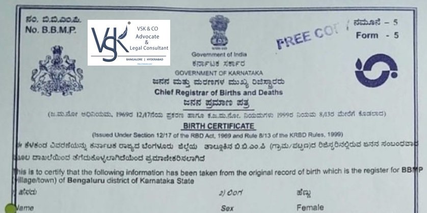 Birth Certificate online Bangalore
